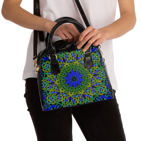 Blue Green Celtic Kaleidoscope Shoulder Handbag