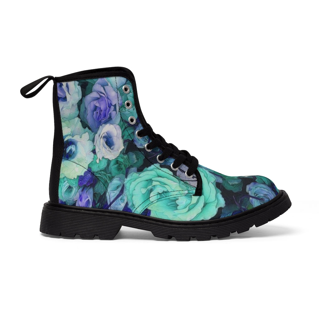 Aqua Flower Kaleidoscope Women's Canvas Boots