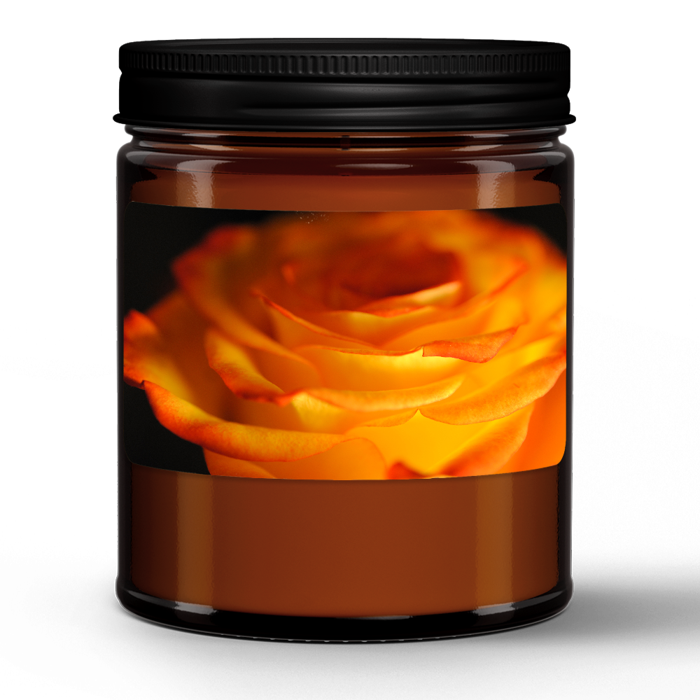 Orange Rose Close Up Natural Wax Candle in Amber Jar (9oz)