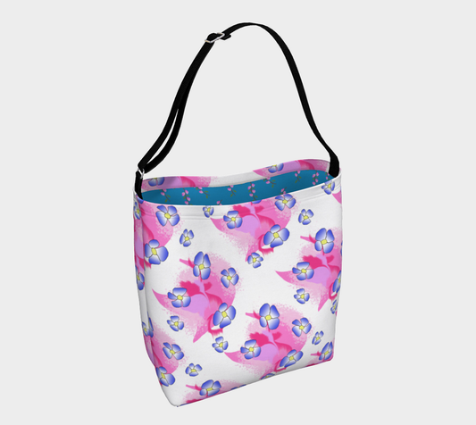 Blue Flowers on Pink day Tote