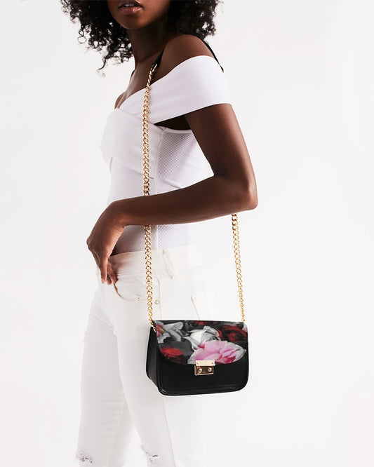 Black and White Roses Fade Small Shoulder Bag