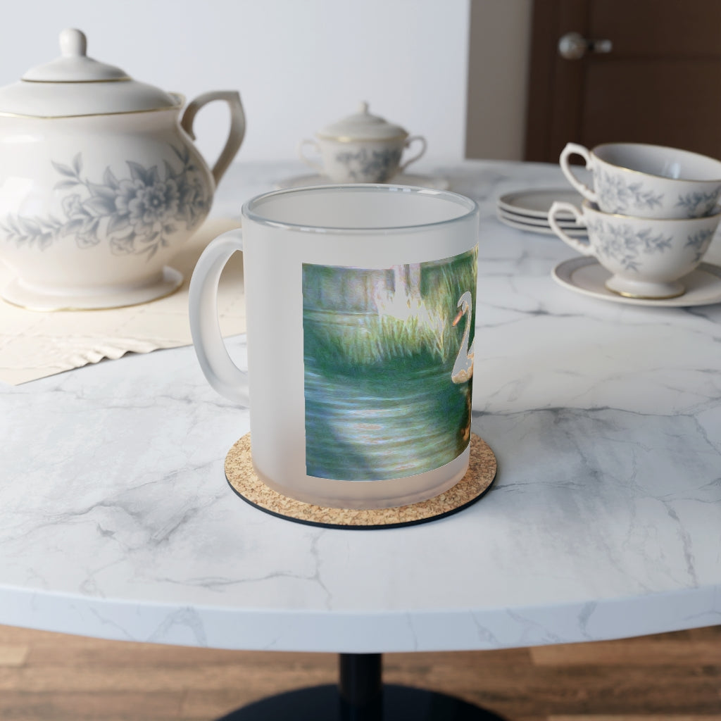 Swan Painting Frosted Glass Mug