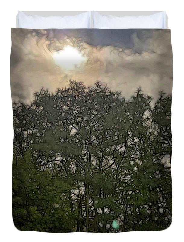 Harvest Moon Over Trees - Duvet Cover
