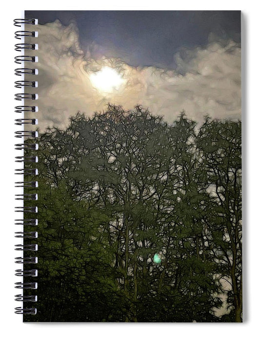 Harvest Moon Over Trees - Spiral Notebook