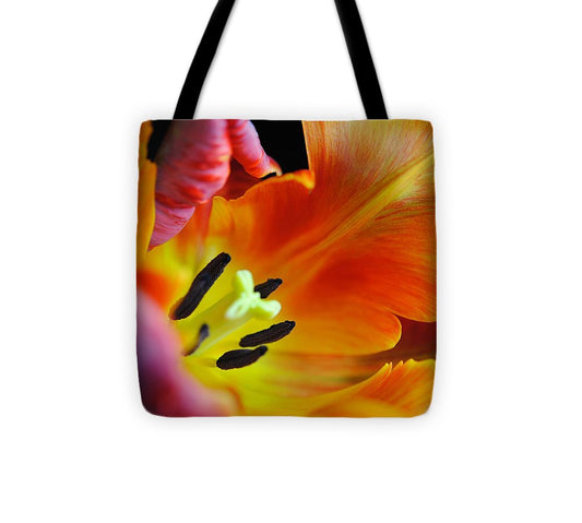 Orange Parrot Tulip Close Up - Tote Bag
