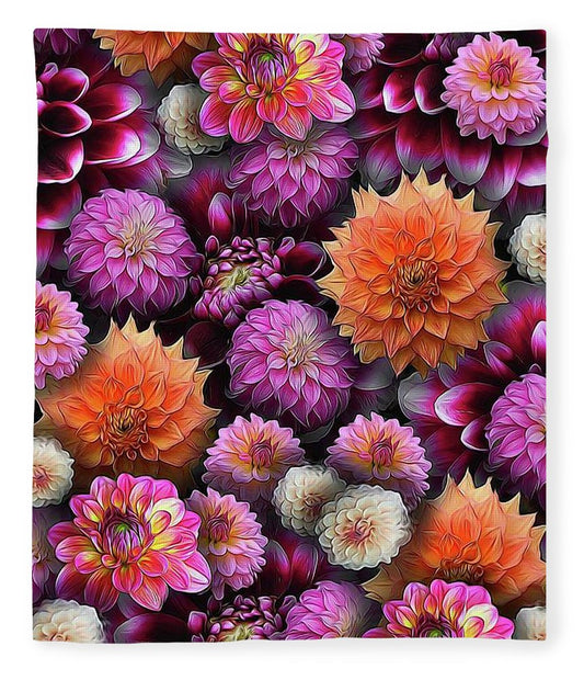 Pink and Orange Dahlias Collage - Blanket
