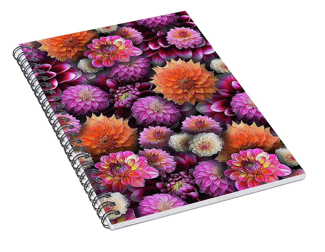 Pink and Orange Dahlias Collage - Spiral Notebook