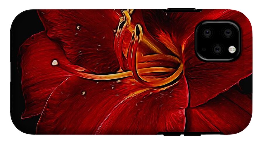 Red Daylily On Black - Phone Case