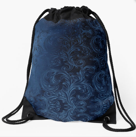 Just Sold!  Faux Blue Velvet Swirls Drawstring Bag on my Redbubble Store