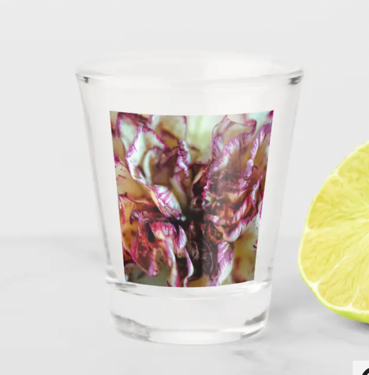 Just Sold!  Pink and Cream Carnation Petals Shot Glass on my Zazzle Store