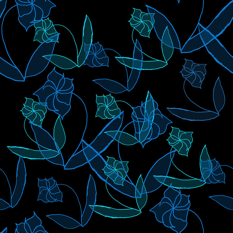 Blue Lilies on Black