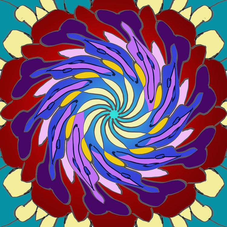 Red Purple Yellow Mandala Swirl