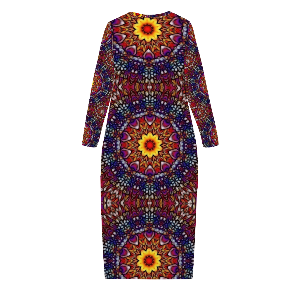 Blue Red Purple Kaleidoscope Custom Women's Long Sleeve Dress Summer All Over Print Stylish Long Dress