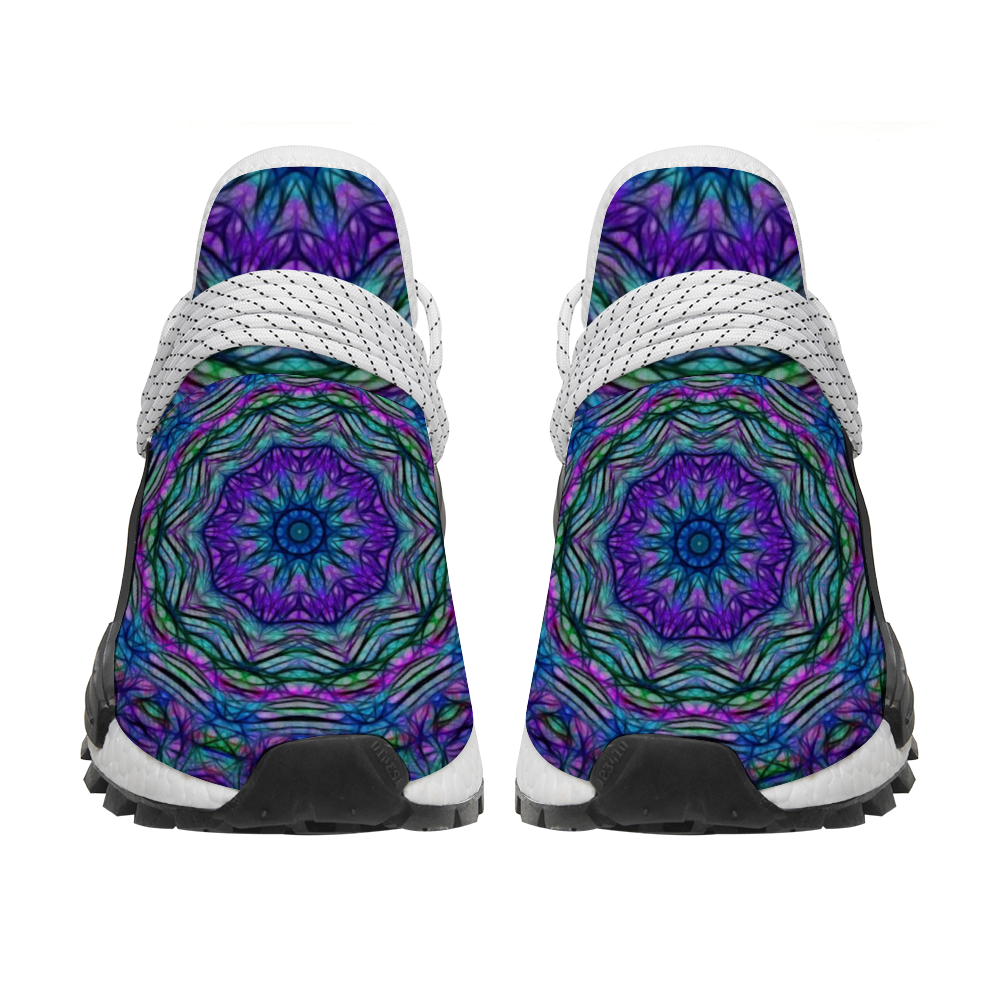 Blue Green Purple Kaleidoscope Custom Unisex Mid Top Breathable Non-slip Sneakers