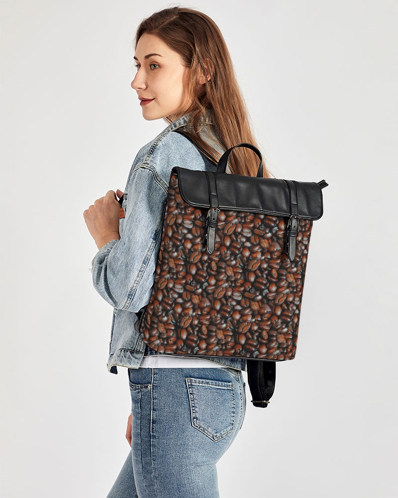 Coffee Bean Pattern Casual Flap Backpack