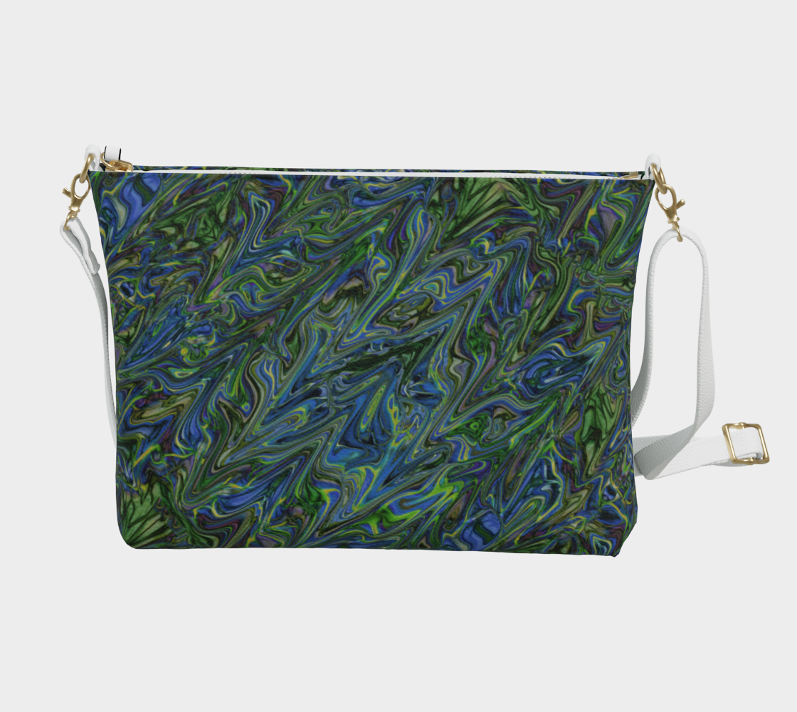 Blue Green Liquid Marbling Vegan Crossbody Purse