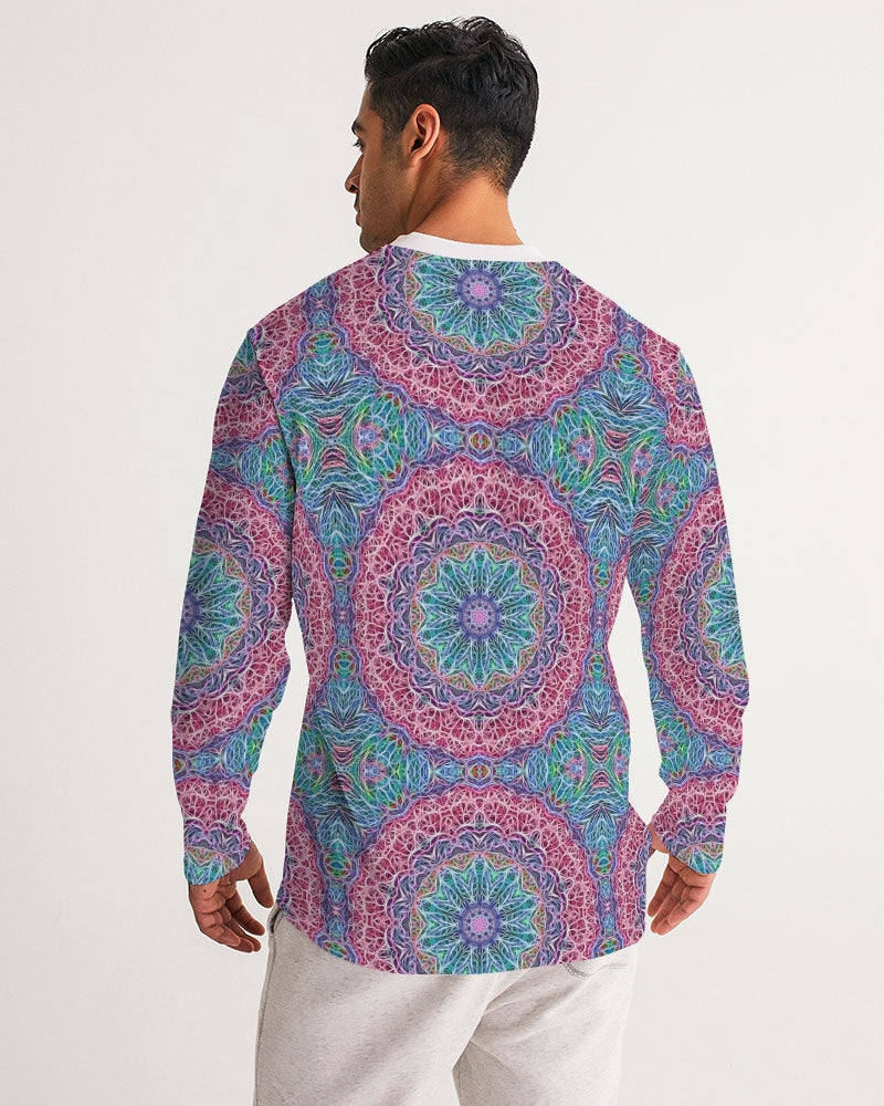 Blue Red Snowflake Kaleidoscope Men's All-Over Print Long Sleeve Sports Jersey