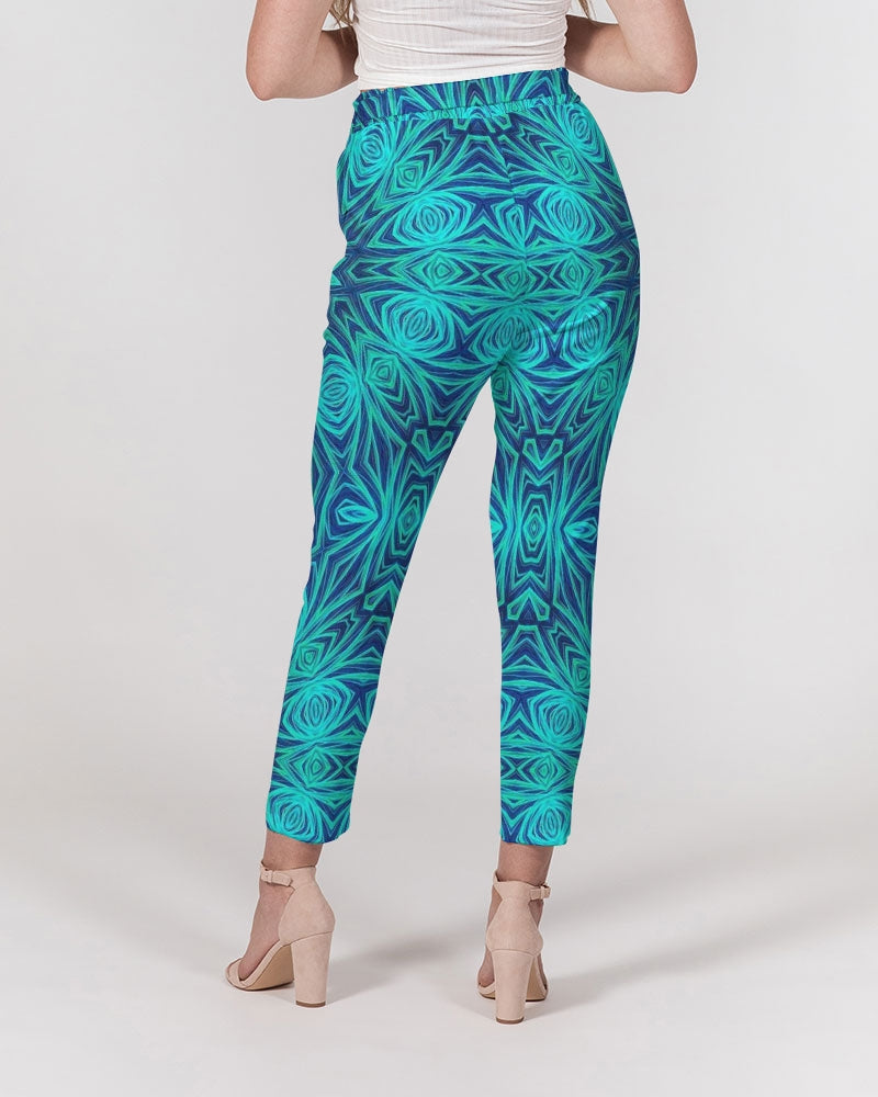 Blue Ice Kaleidoscope Women's All-Over Print Belted Tapered Pants