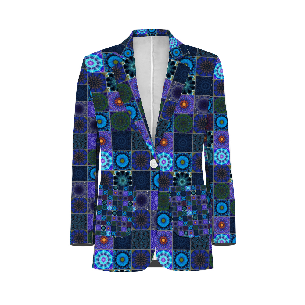 Blue Crazy Quilt All Over Print Men Casual Suit Blazer with Pockets Coat Fashion