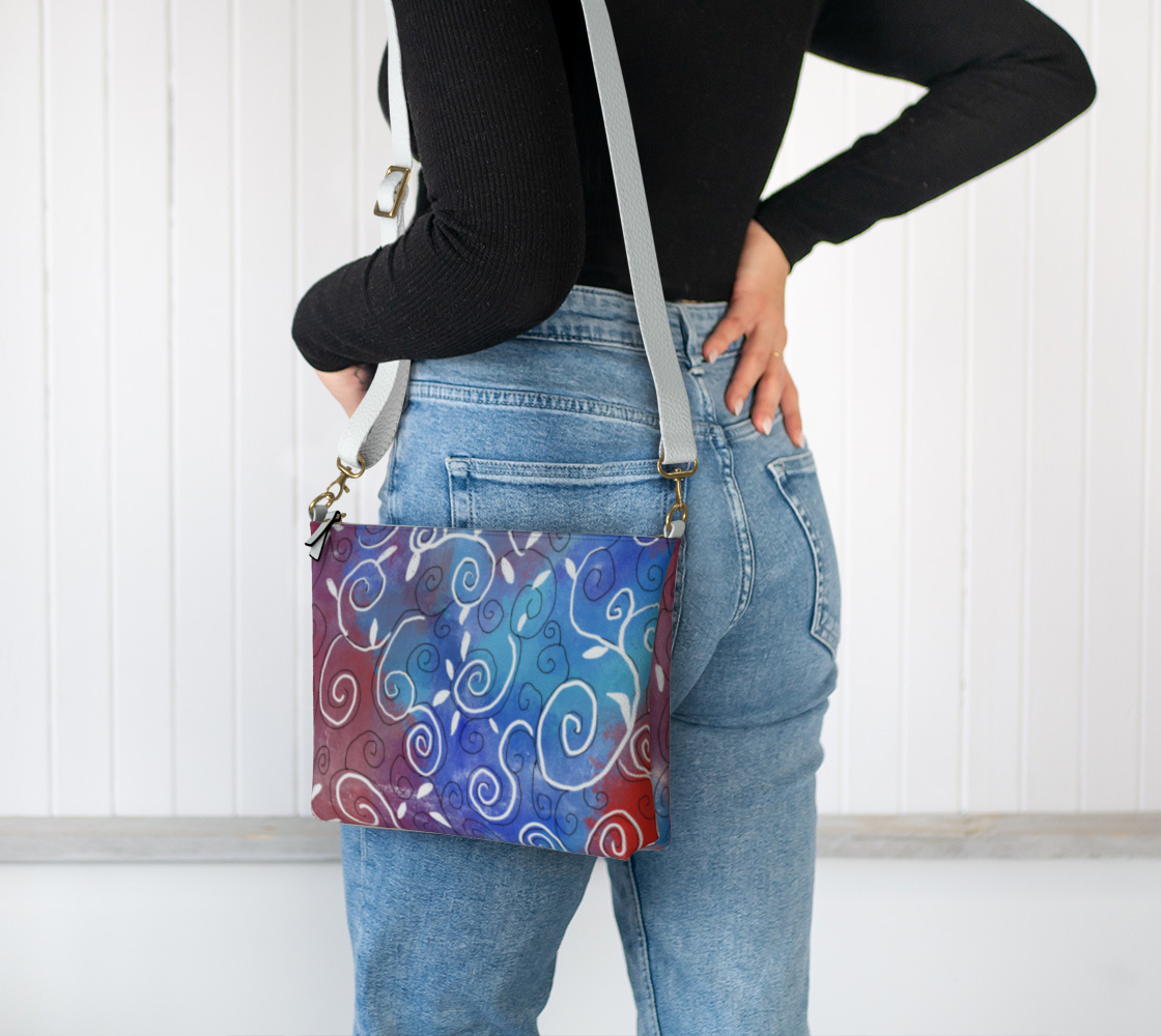 Blue and White Swirl Vegan Crossbody Purse