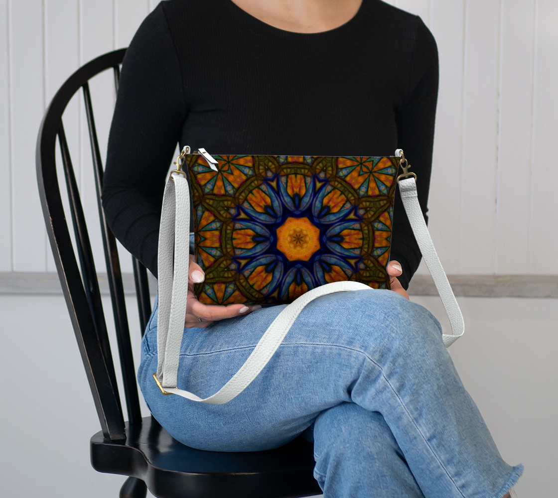 Blue Orange Sketchy Kaleidoscope Vegan Crossbody Purse