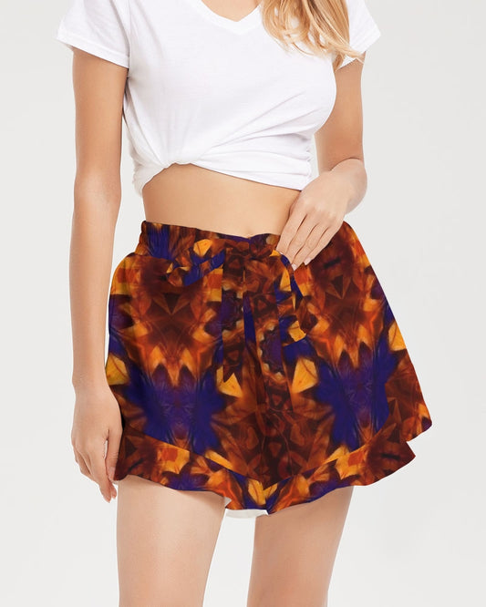 Blue Orange Red Kaleidoscope Women's All-Over Print Ruffle Shorts