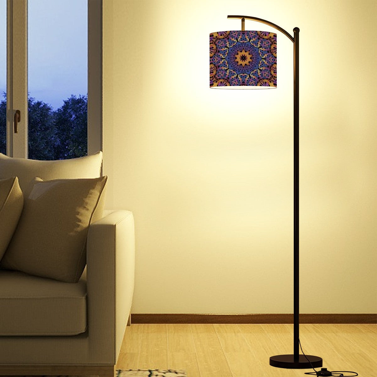 Arc Floor Lamp (Made in USA) Blue Gold Celtic Kaleidoscope