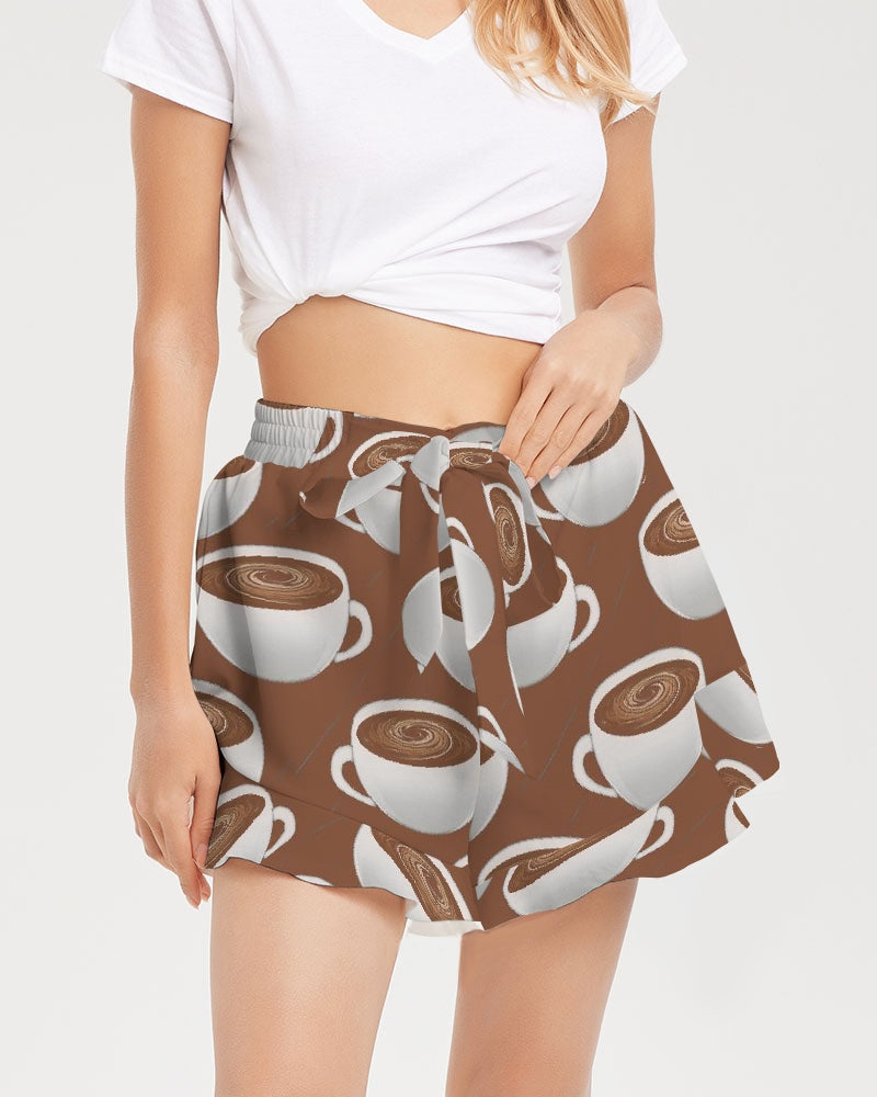 Coffee on Coffee Women's All-Over Print Ruffle Shorts