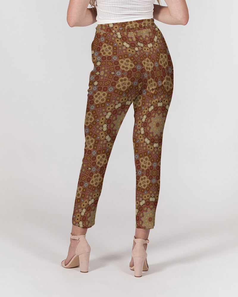 Checkered Star Geometry Women's All-Over Print Belted Tapered Pants