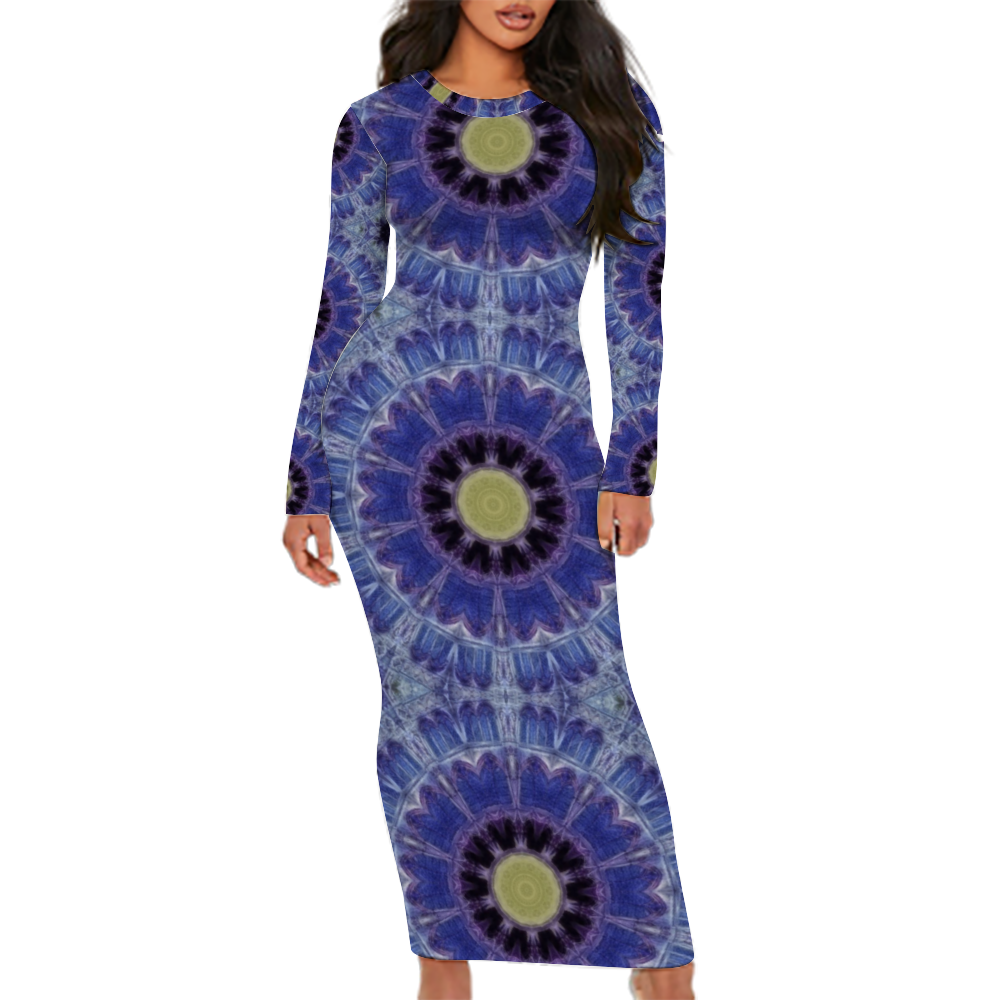 Blue Cathedral Kaleidoscope Custom Women's Long Sleeve Dress Summer All Over Print Stylish Long Dress