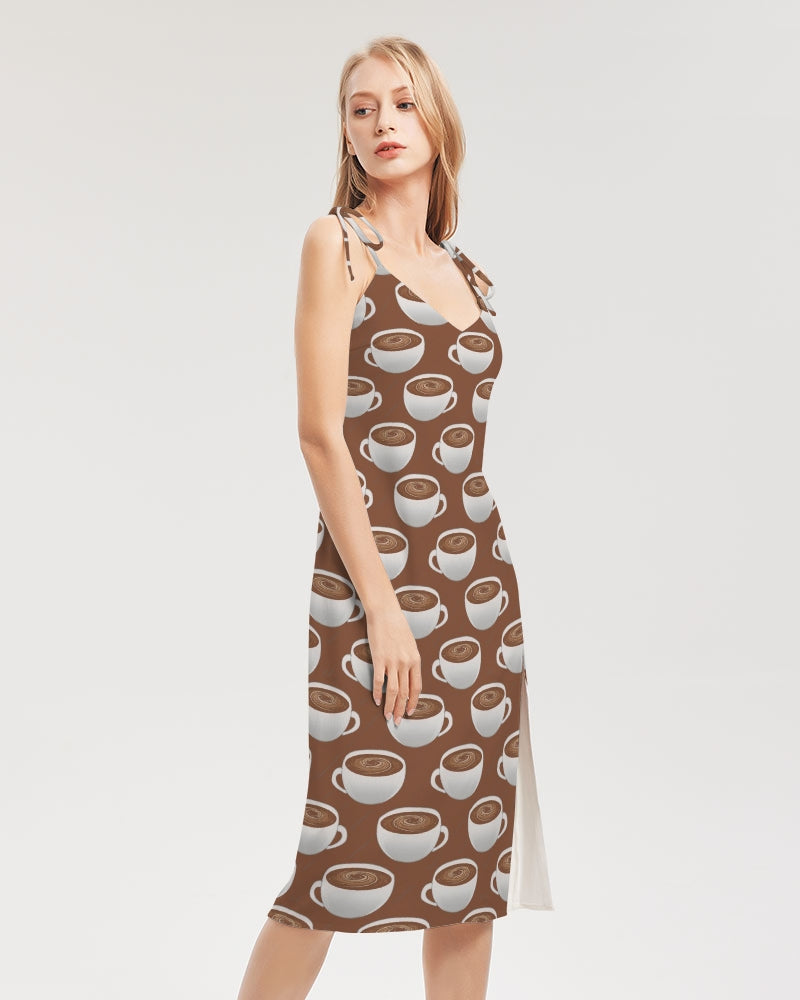 Coffee on Coffee Women's All-Over Print Tie Strap Split Dress