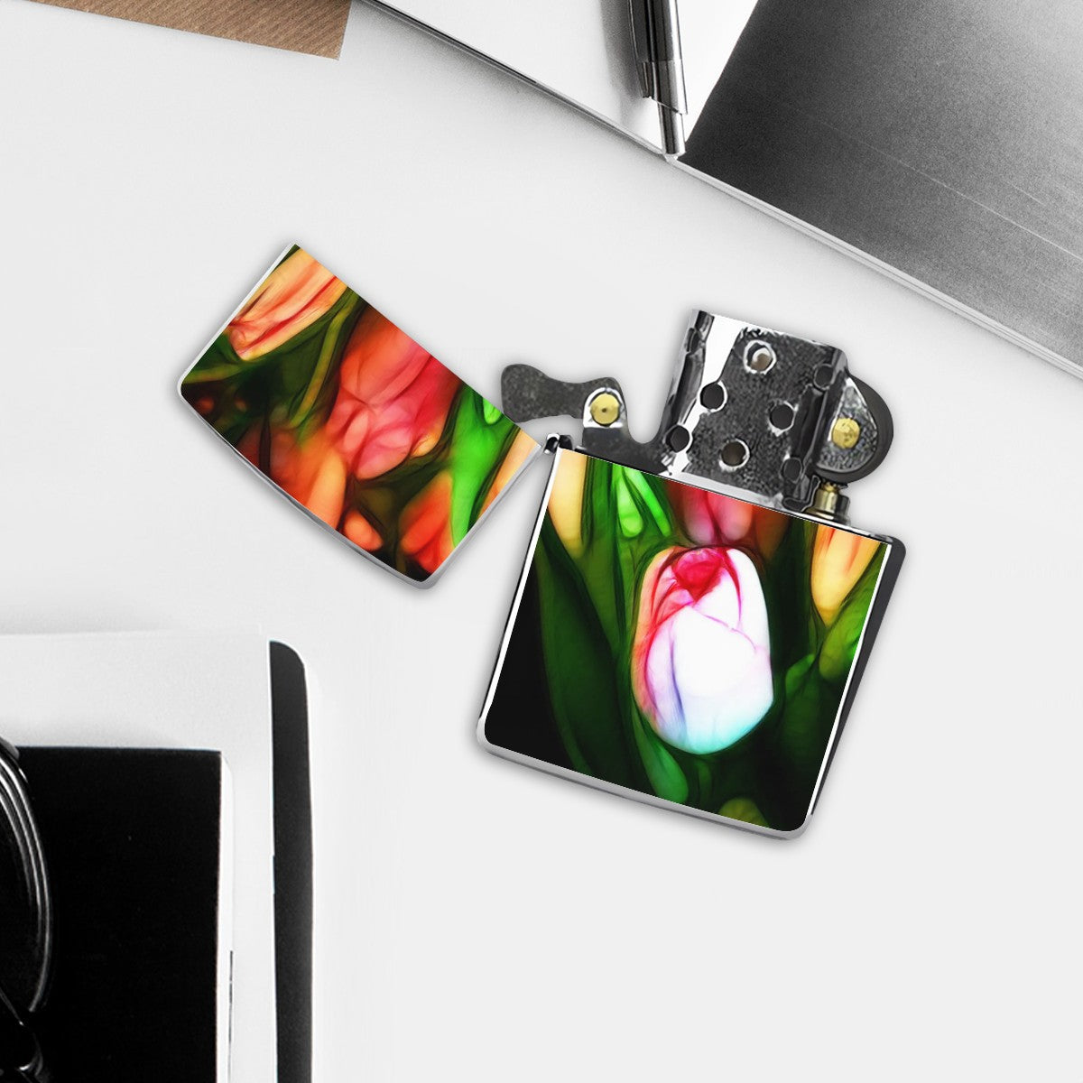 Metal Lighter Case Abstract Pink Tulips