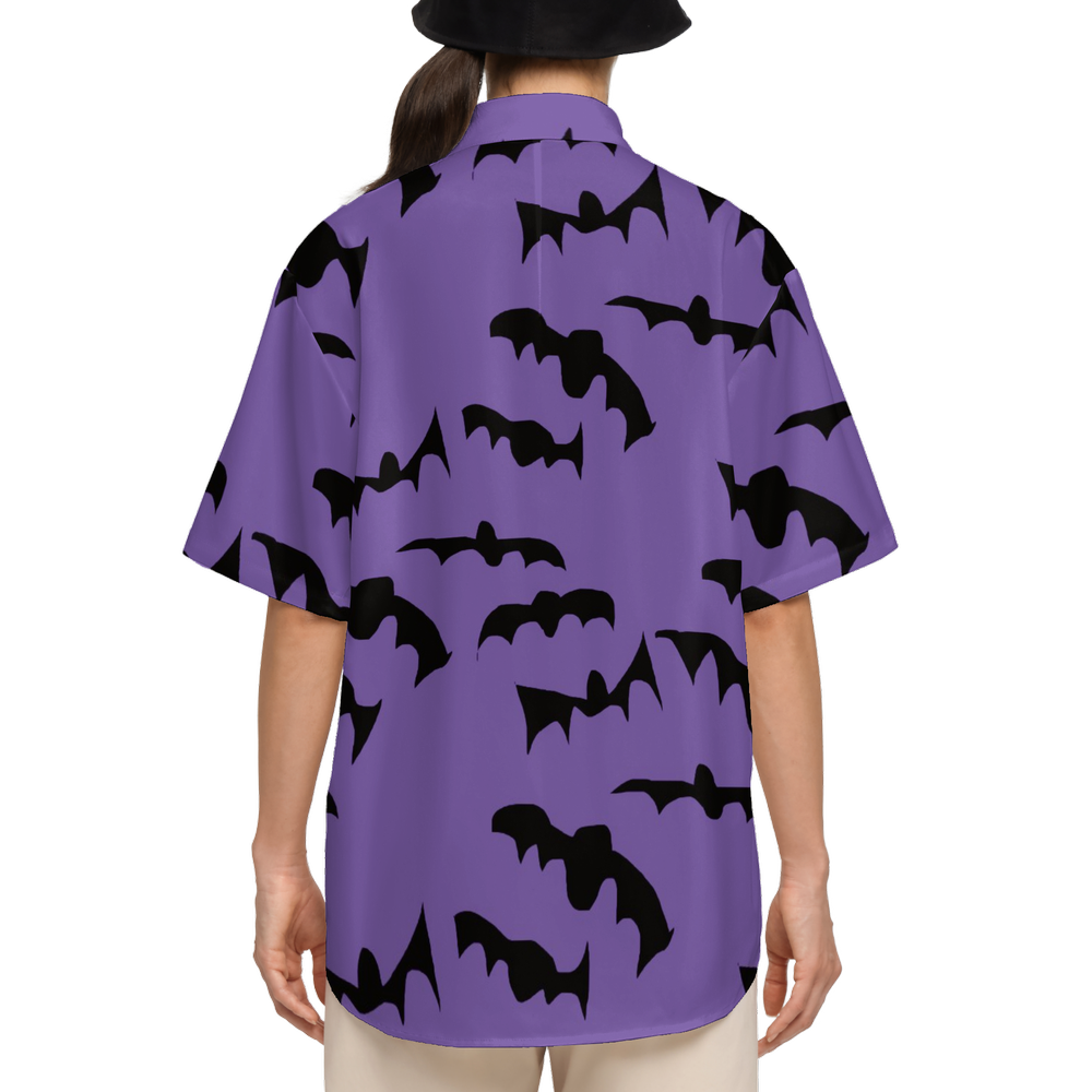 Bats Pattern Women's Short-Sleeve Button-Up Shirt-Cotton Feel