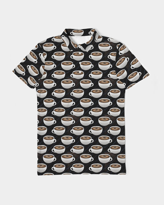 Coffee Pattern Men's All-Over Print Slim Fit Short Sleeve Polo