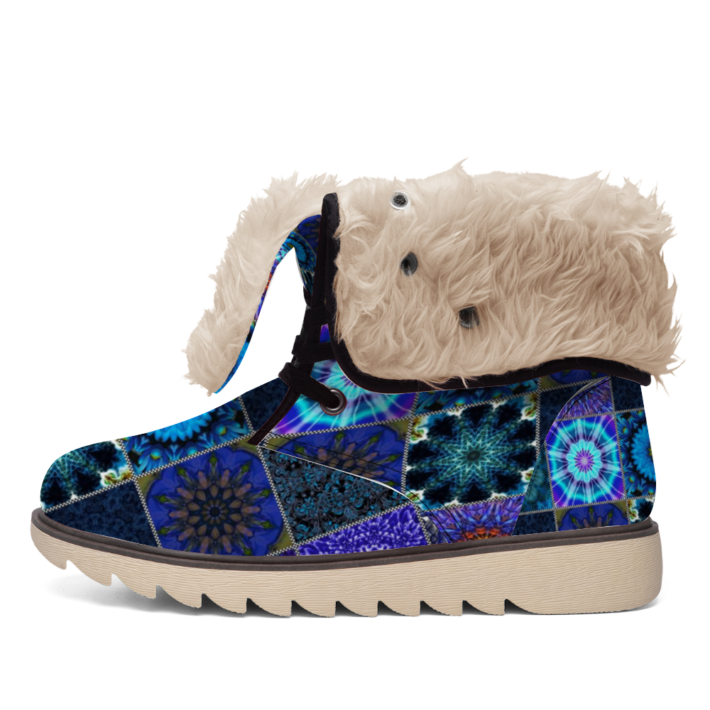 Blue Crazy Quilt Custom Winter Warm Boots Fashion Unisex All Over Print Boots