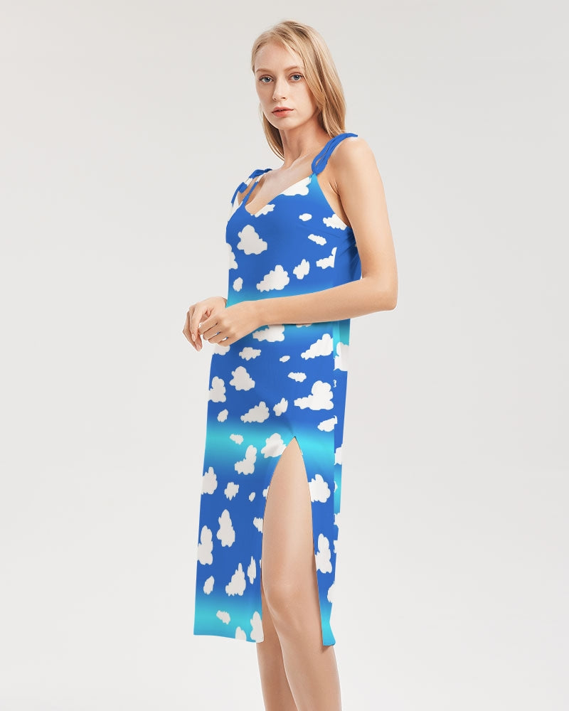 Clouds Pattern Women's All-Over Print Tie Strap Split Dress