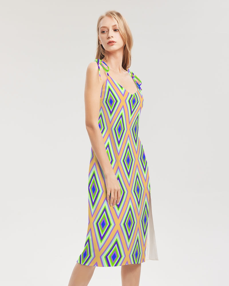 Colorful Diamonds Variation 1 Women's All-Over Print Tie Strap Split Dress