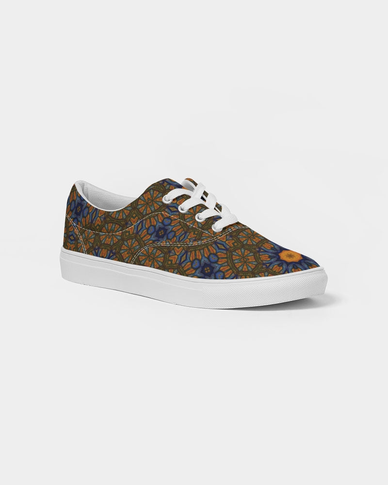 Blue and Yellow Sketch Kaleidoscope  Women's Lace Up Canvas Shoe