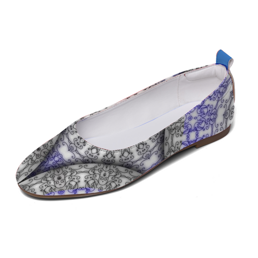 Blue and White Vines Pattern Custom Unisex Flat Shoes Leather Shoes Comfortable Round Toe Slip