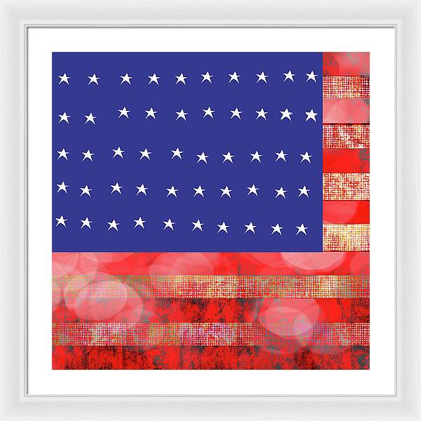 American Flag In Bokeh 1 - Framed Print