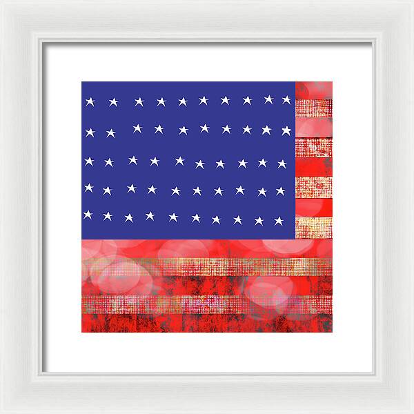 American Flag In Bokeh 1 - Framed Print