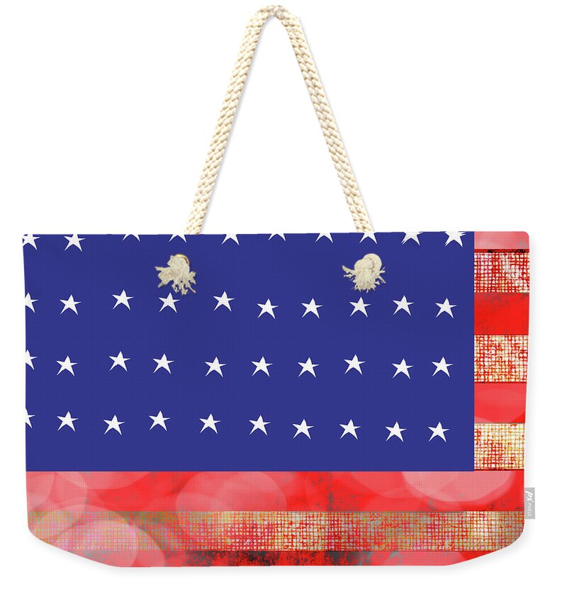 American Flag In Bokeh 1 - Weekender Tote Bag