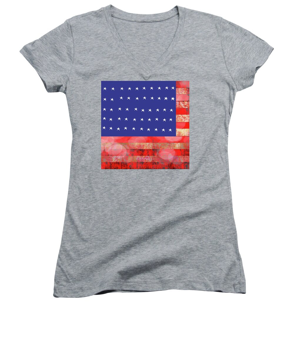 American Flag In Bokeh #1 - Women's V-Neck