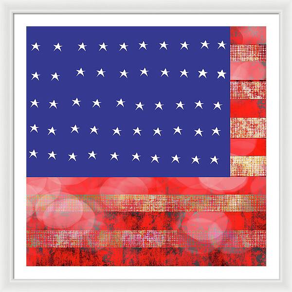 American Flag In Bokeh 1 - Framed Print