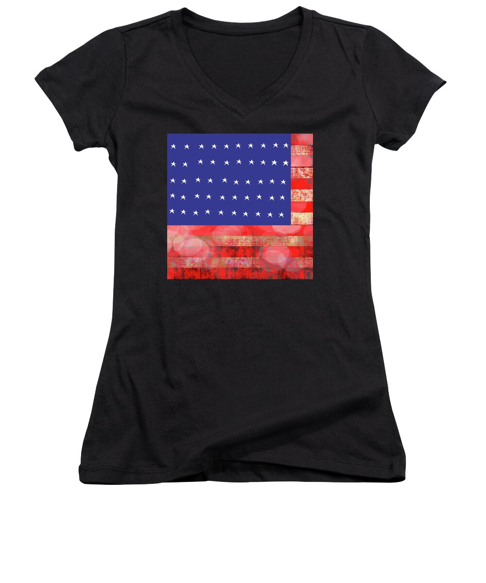 American Flag In Bokeh #1 - Women's V-Neck