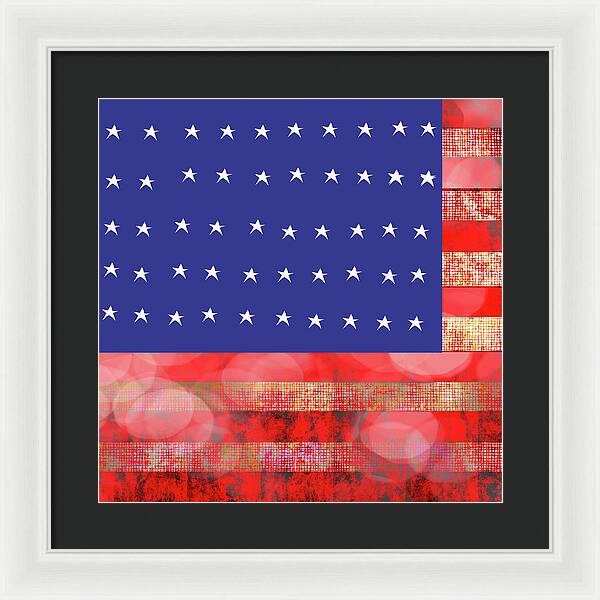 American Flag In Bokeh 1 - Framed Print