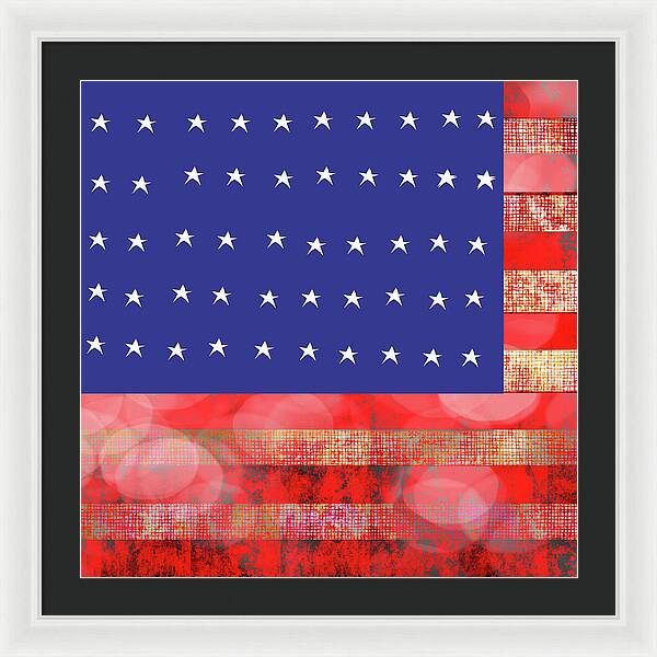 American Flag In Bokeh 1 - Framed Print