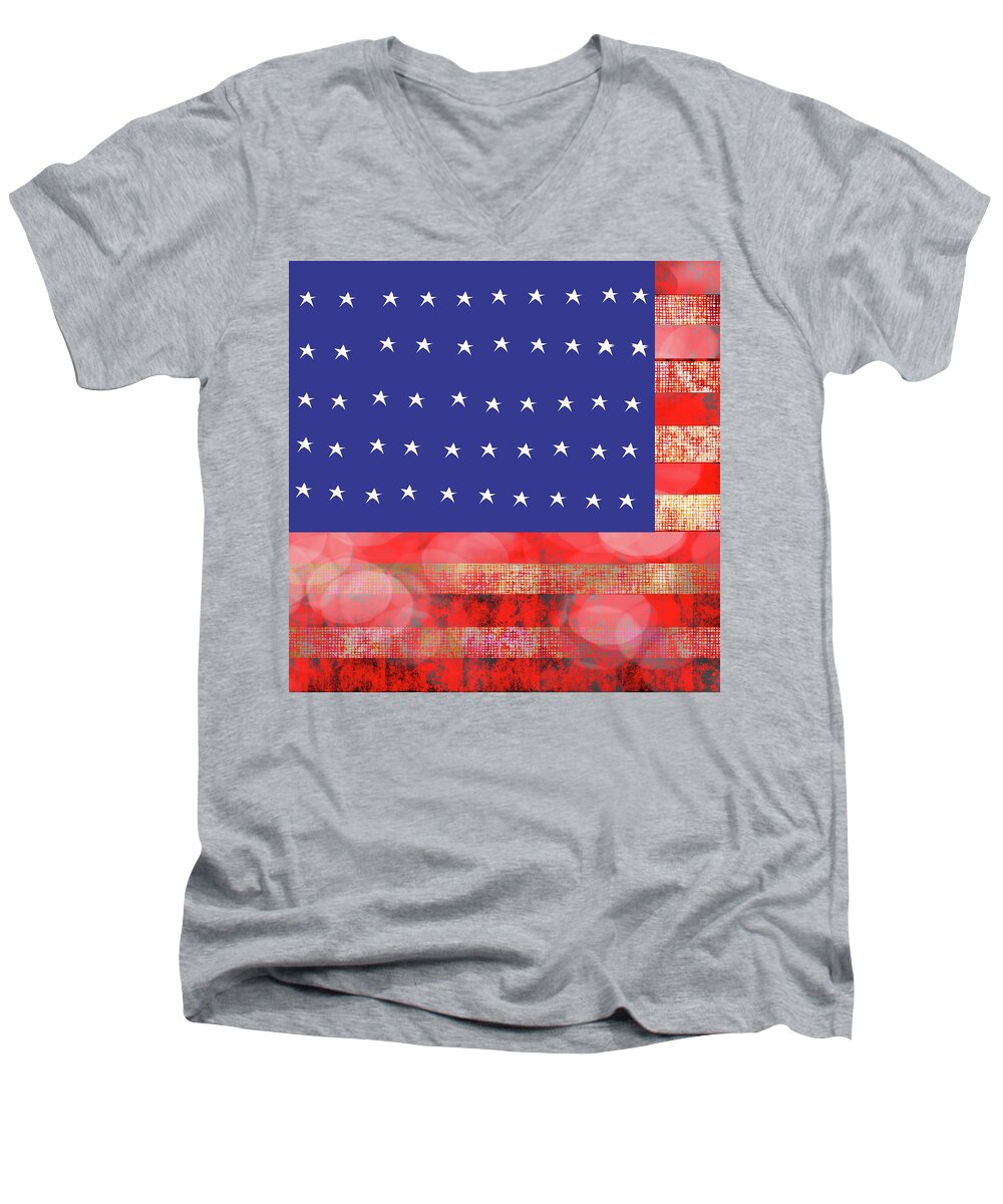 American Flag In Bokeh #1 - Men's V-Neck T-Shirt