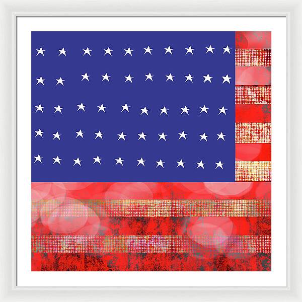 American Flag In Bokeh 1 - Framed Print