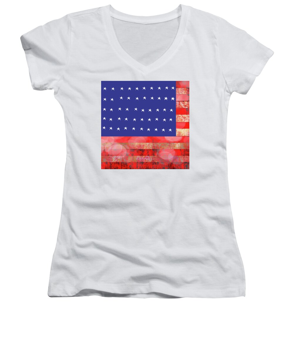 American Flag In Bokeh #1 - Women's V-Neck